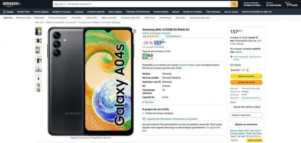 <br />
							Samsung Galaxy A04s c экраном на 90 Гц, чипом Exynos 850 и батареей на 5000 мАч можно купить со скидкой 55.71 евро<br />
						